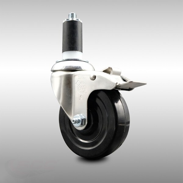 4 Inch 316SS Hard Rubber Swivel 1-1/4 Inch Expanding Stem Caster Lock Brake SCC